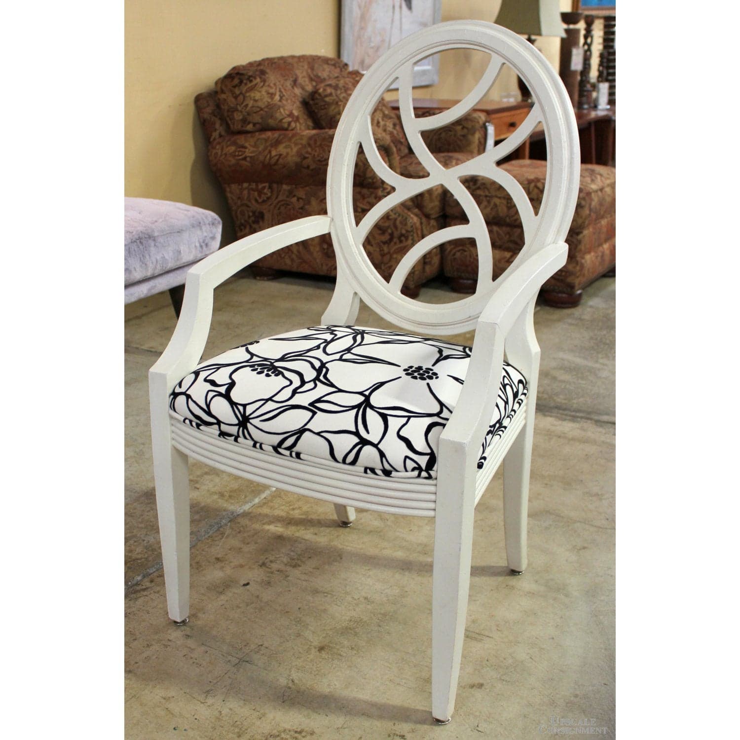 Black & White Floral Oval Back Armchair - White - Thumbnail 3