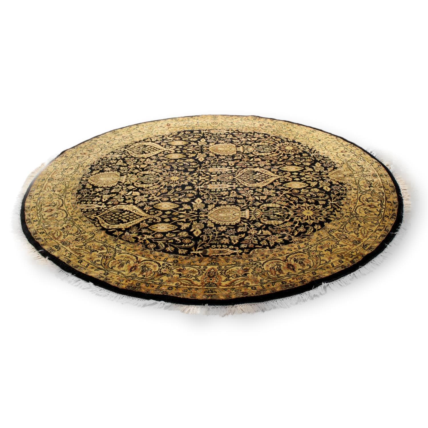 7' Indo Persian Round Black & Gold Area Rug - Image 1