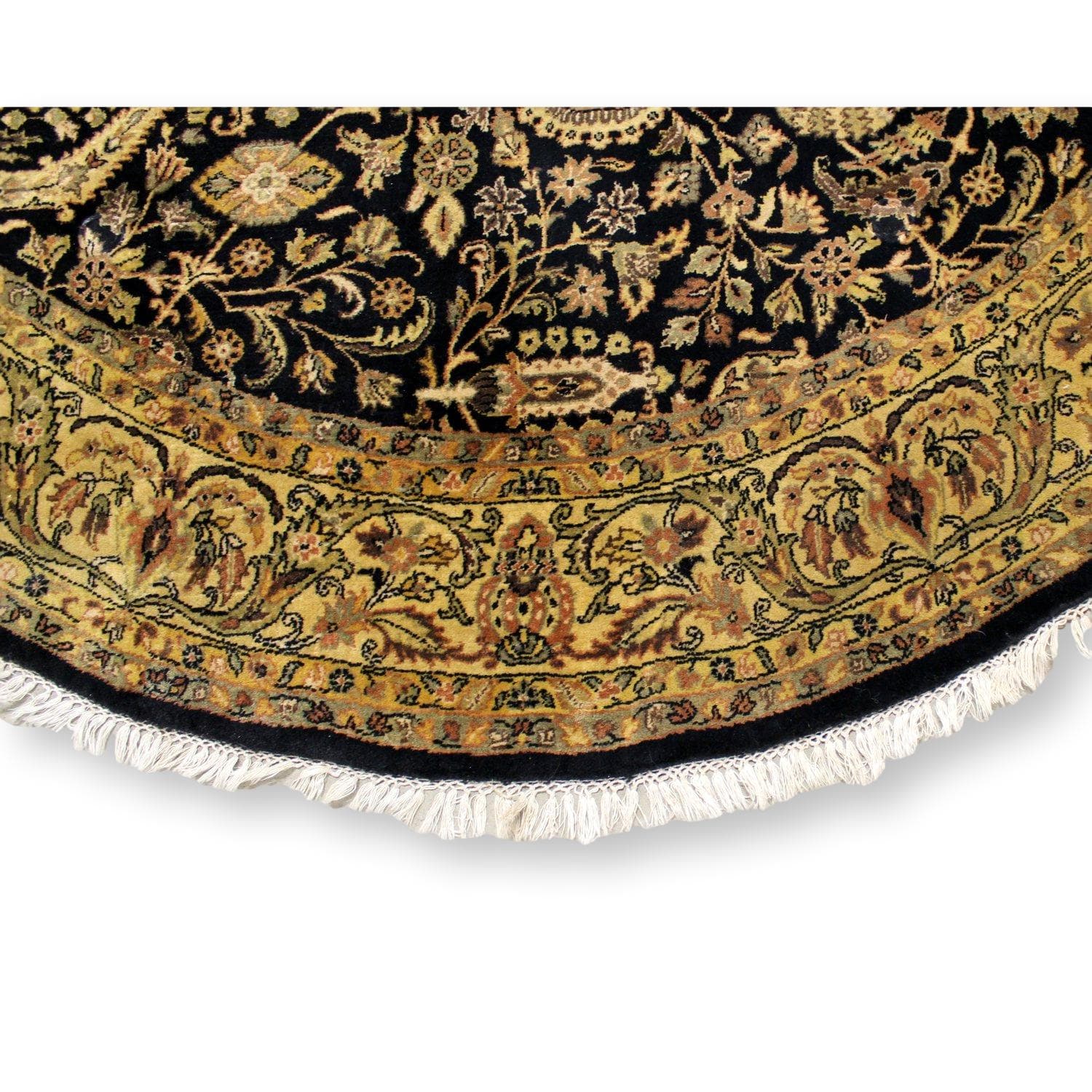 7' Indo Persian Round Black & Gold Area Rug - Thumbnail 2