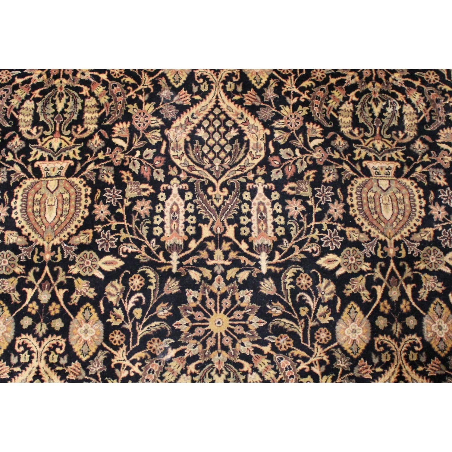 7' Indo Persian Round Black & Gold Area Rug - Thumbnail 3