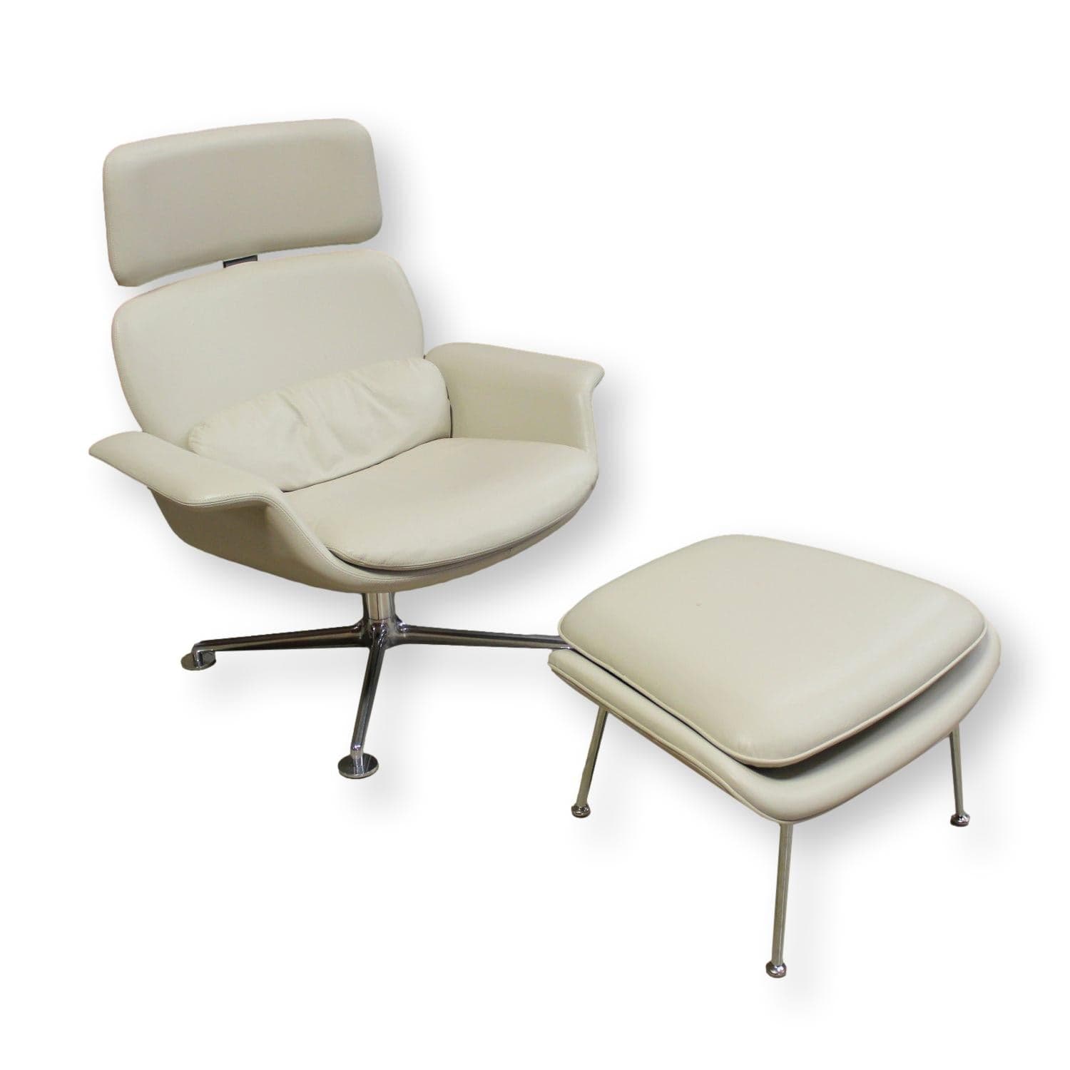 Knoll Swivel High Back Lounge Chair w/ Ottoman - Beige - Image 1