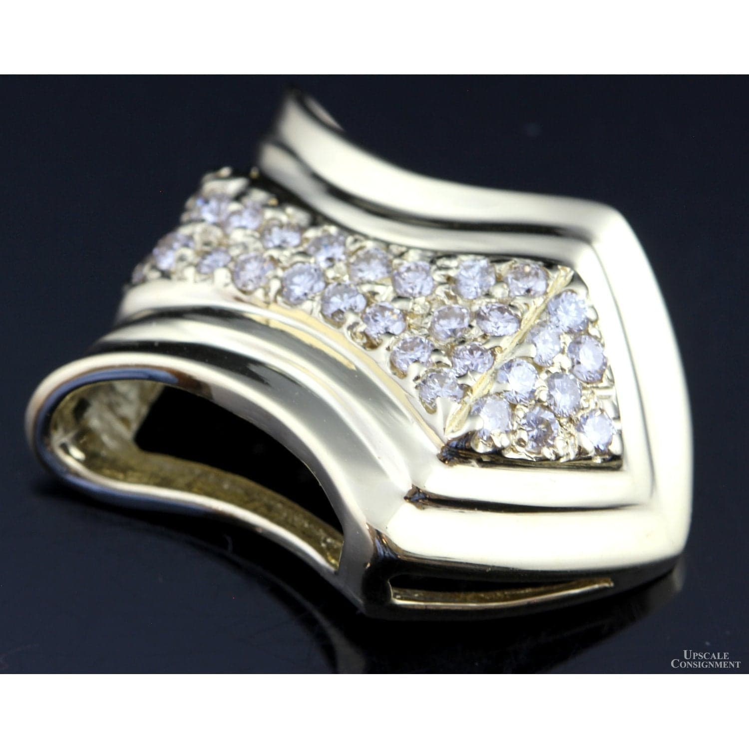 14K Yellow Gold & .67ctw Diamond Shield-Shaped Slide Pendant - 1 inch - Thumbnail 2