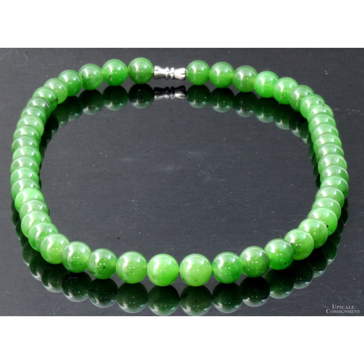 Grade A Burmese Green Nephrite Jade Beaded Necklace - 18 in - Image 1