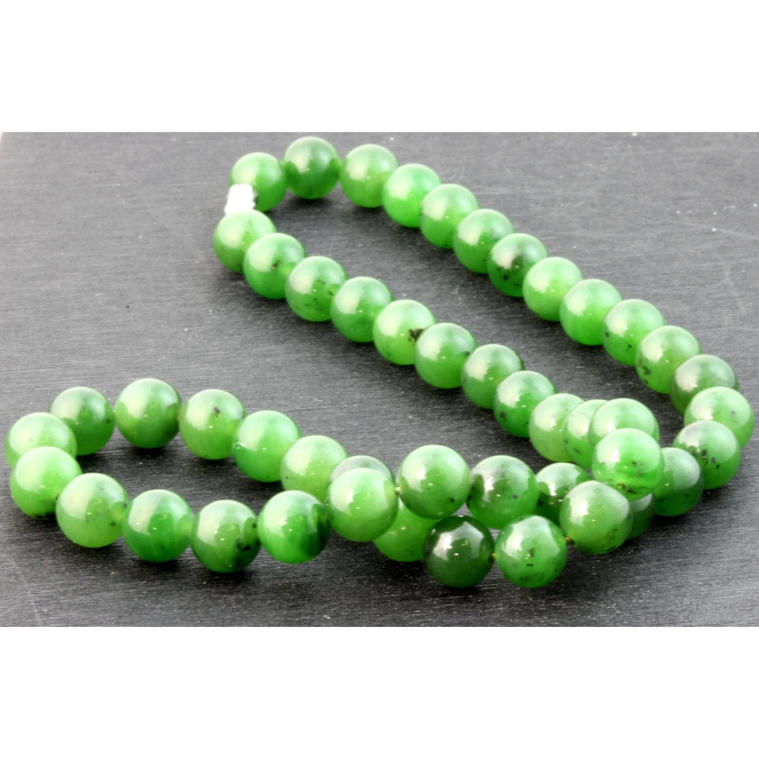Grade A Burmese Green Nephrite Jade Beaded Necklace - 18 in - Thumbnail 2