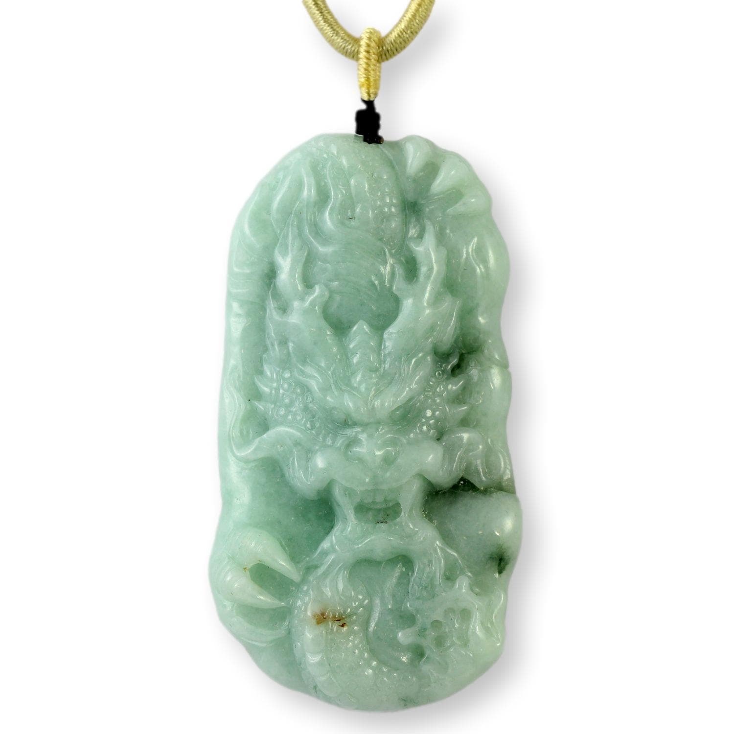 Grade A Burmese Jadeite Jade Dragon Pendant & Silk Cord - 18 in - Image 1