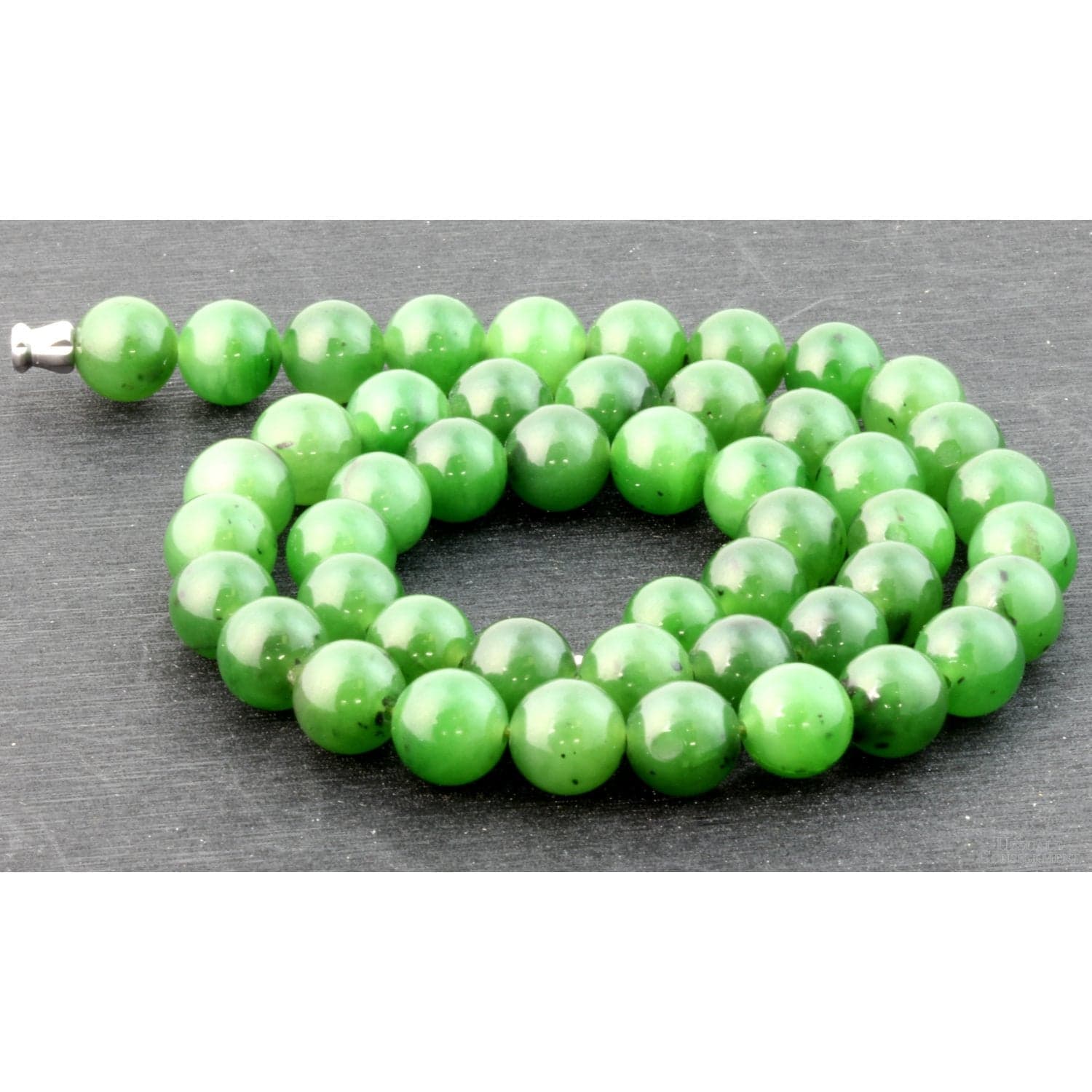 Grade A Burmese Green Nephrite Jade Beaded Necklace - 18 in - Thumbnail 3