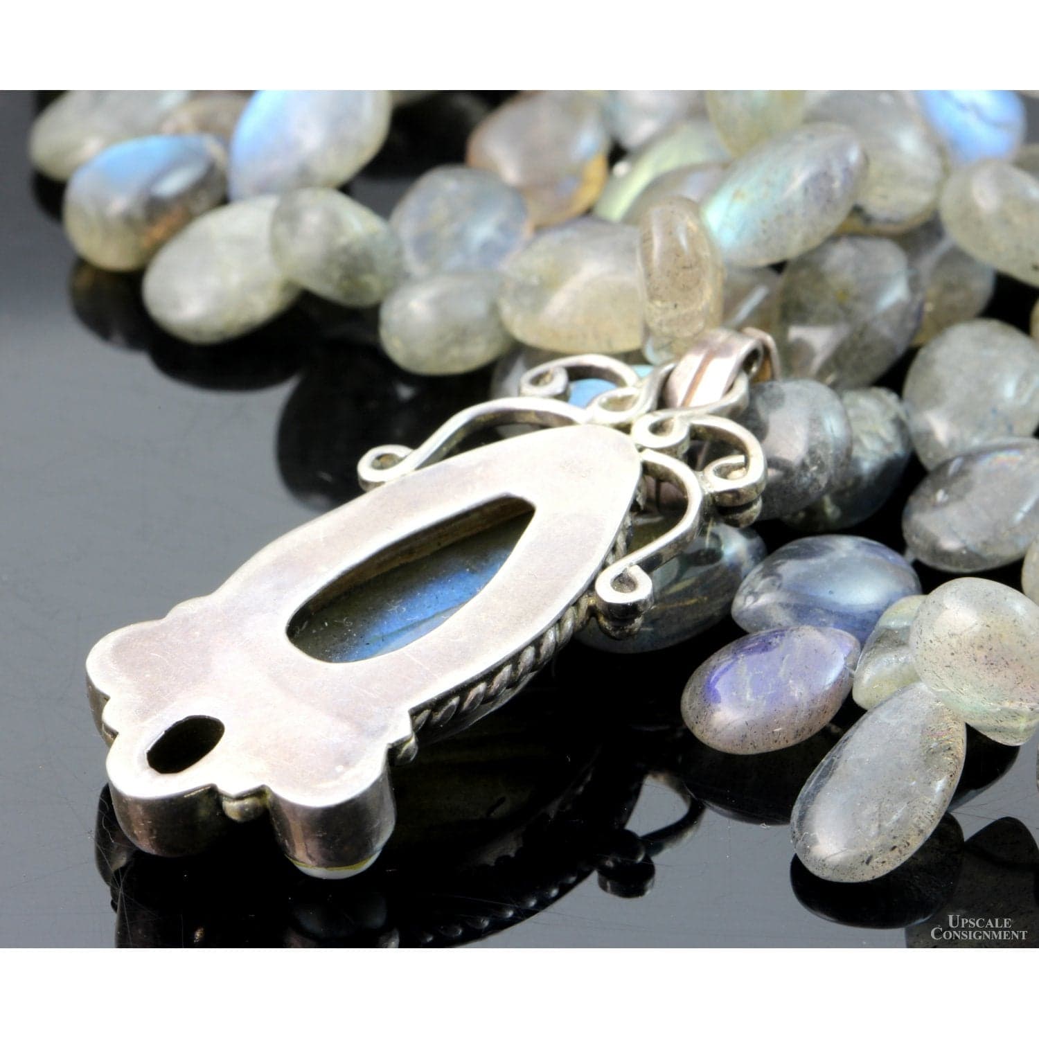 Sterling Silver Labradorite Pearl Amber Bead Pendant Necklace - 21" - Thumbnail 4