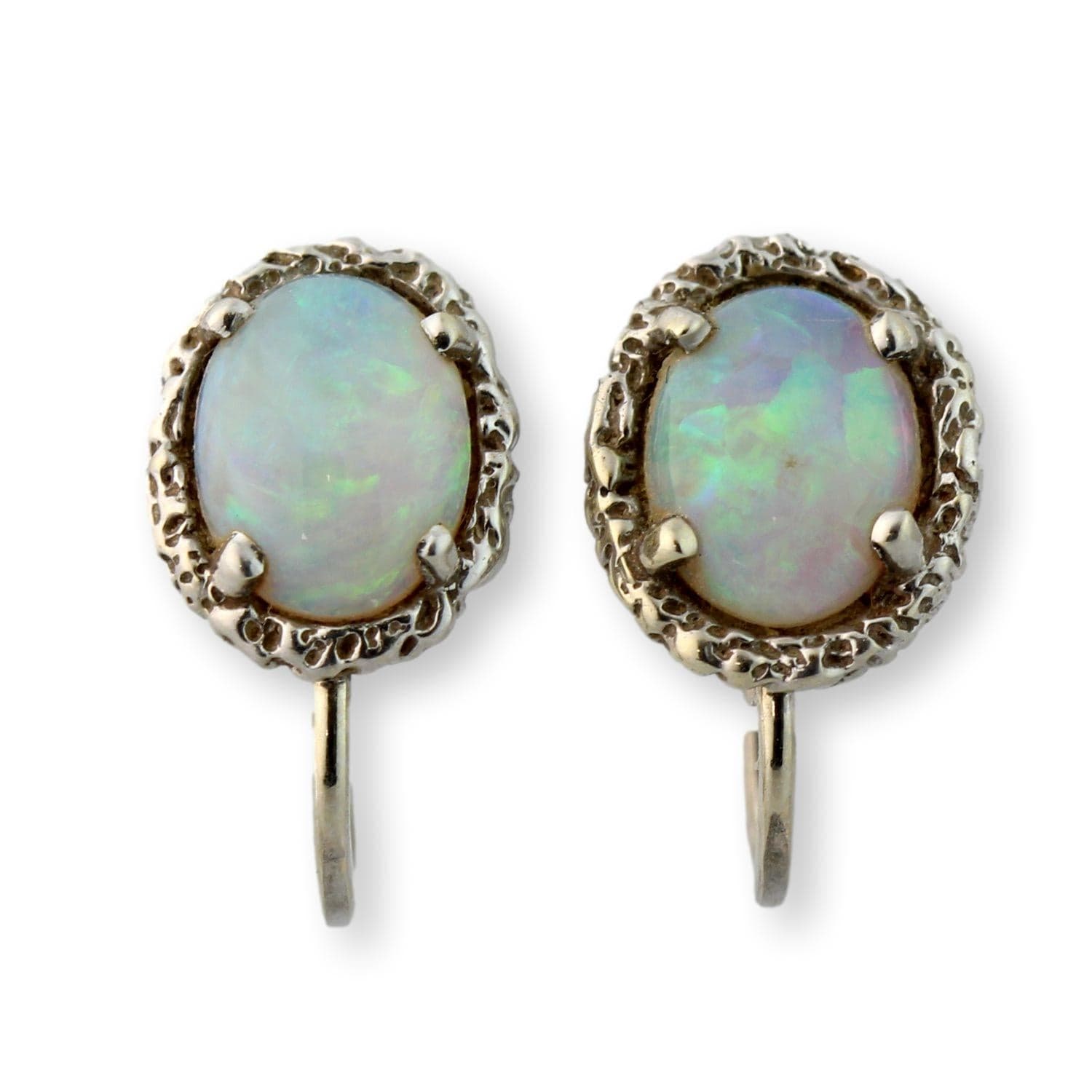 Natural Australian Crystal Opal 14K Gold Screwback Earrings - Image 1