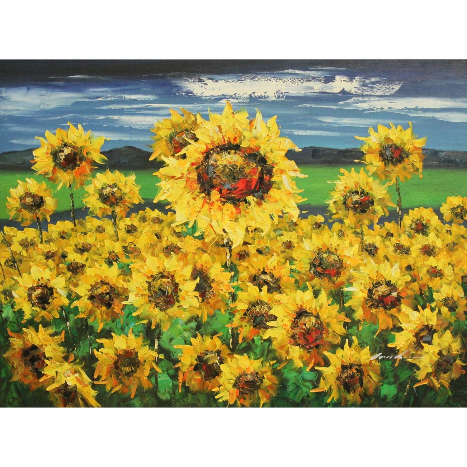 Framed Original Oil Blue Sky & Sunflowers - Thumbnail 2