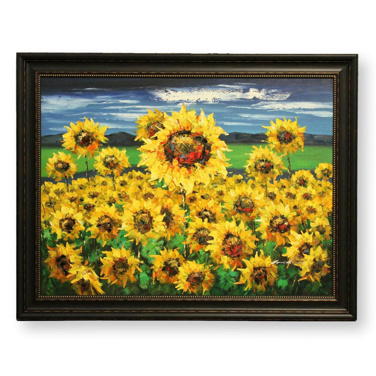 Framed Original Oil Blue Sky & Sunflowers - Image 1