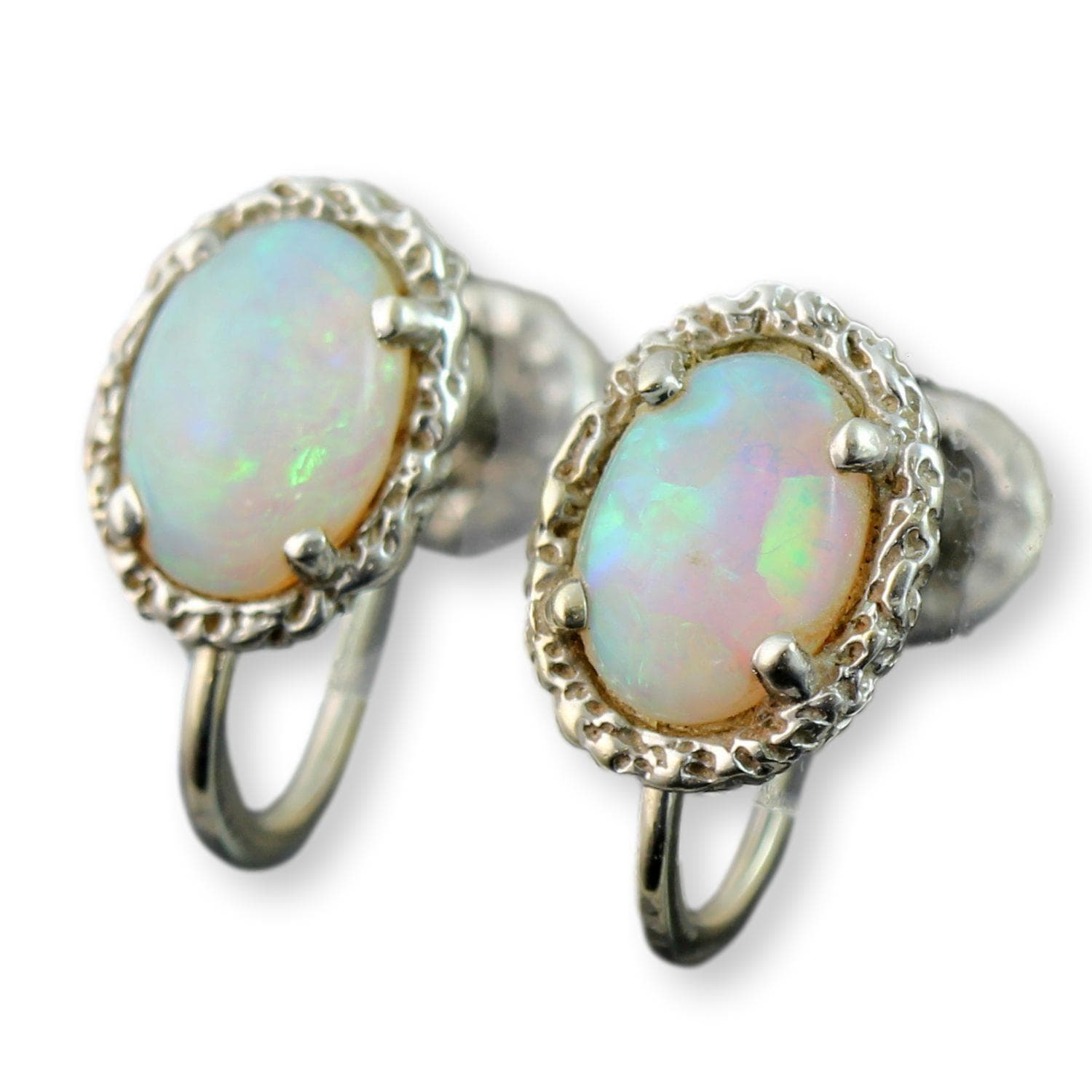 Natural Australian Crystal Opal 14K Gold Screwback Earrings - Thumbnail 2