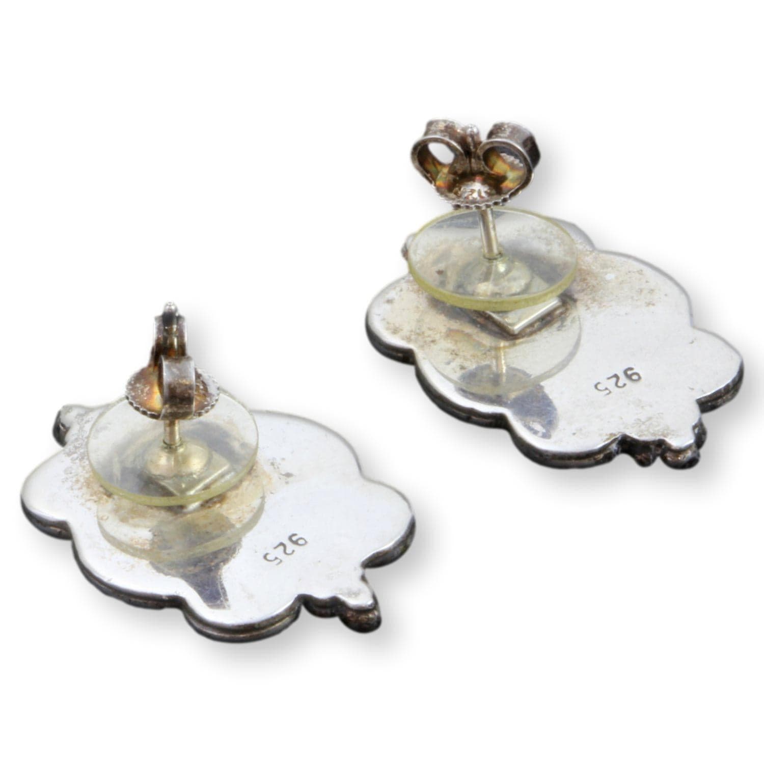 Navajo Oval Turquoise Darkened Sterling Silver Stud Earrings - Thumbnail 2