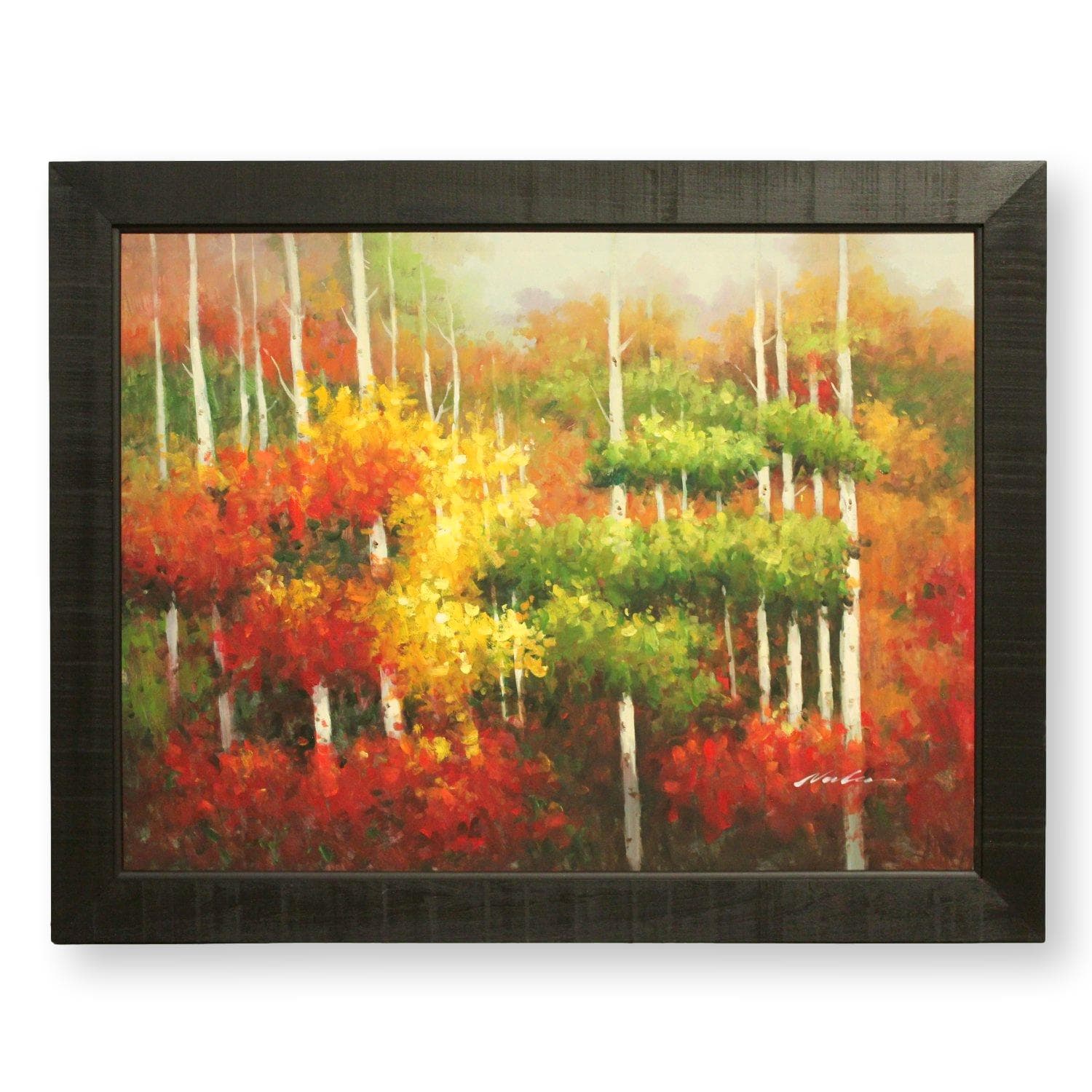 Framed Original Oil Autumn White Bark Trees - Image 1