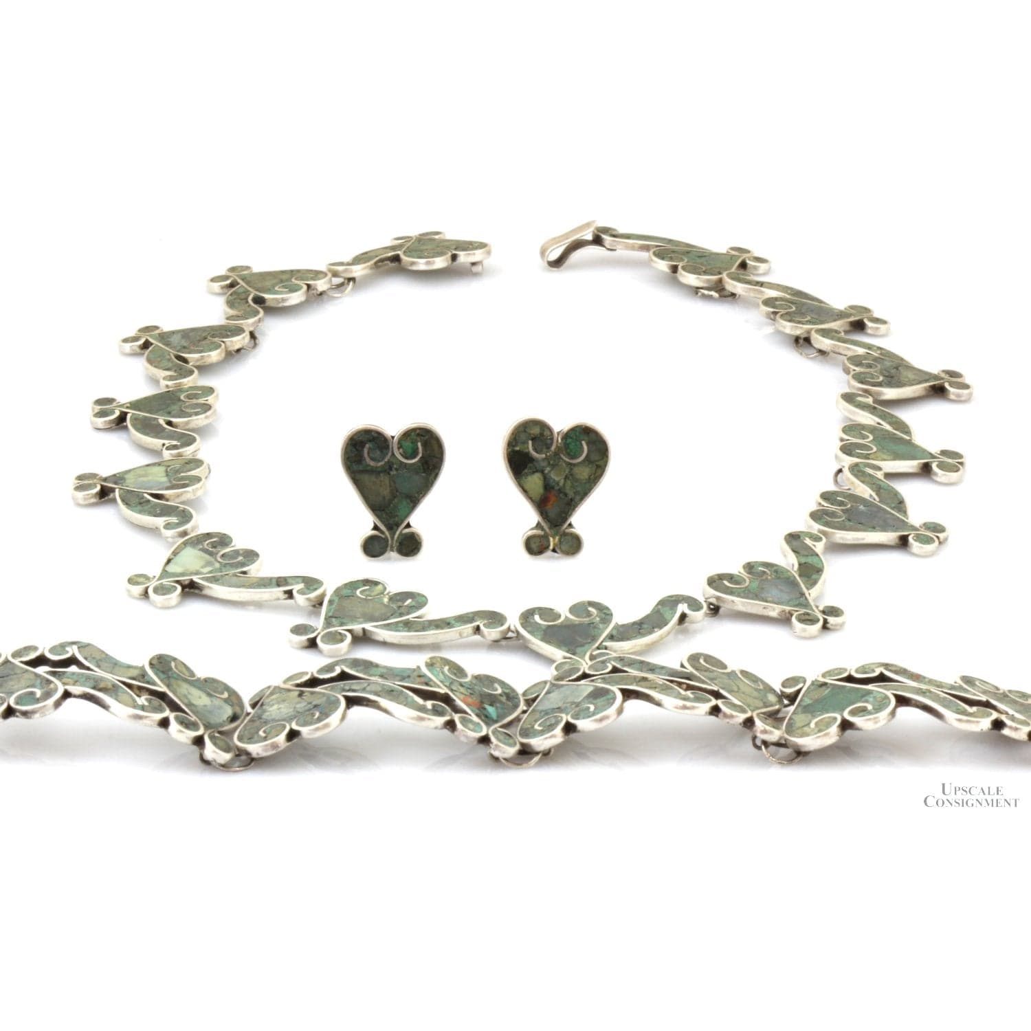 Early 1940s Sterling Silver Inlaid Turquoise Mosaic Set by Beto - 17.75"(l) - Image 1