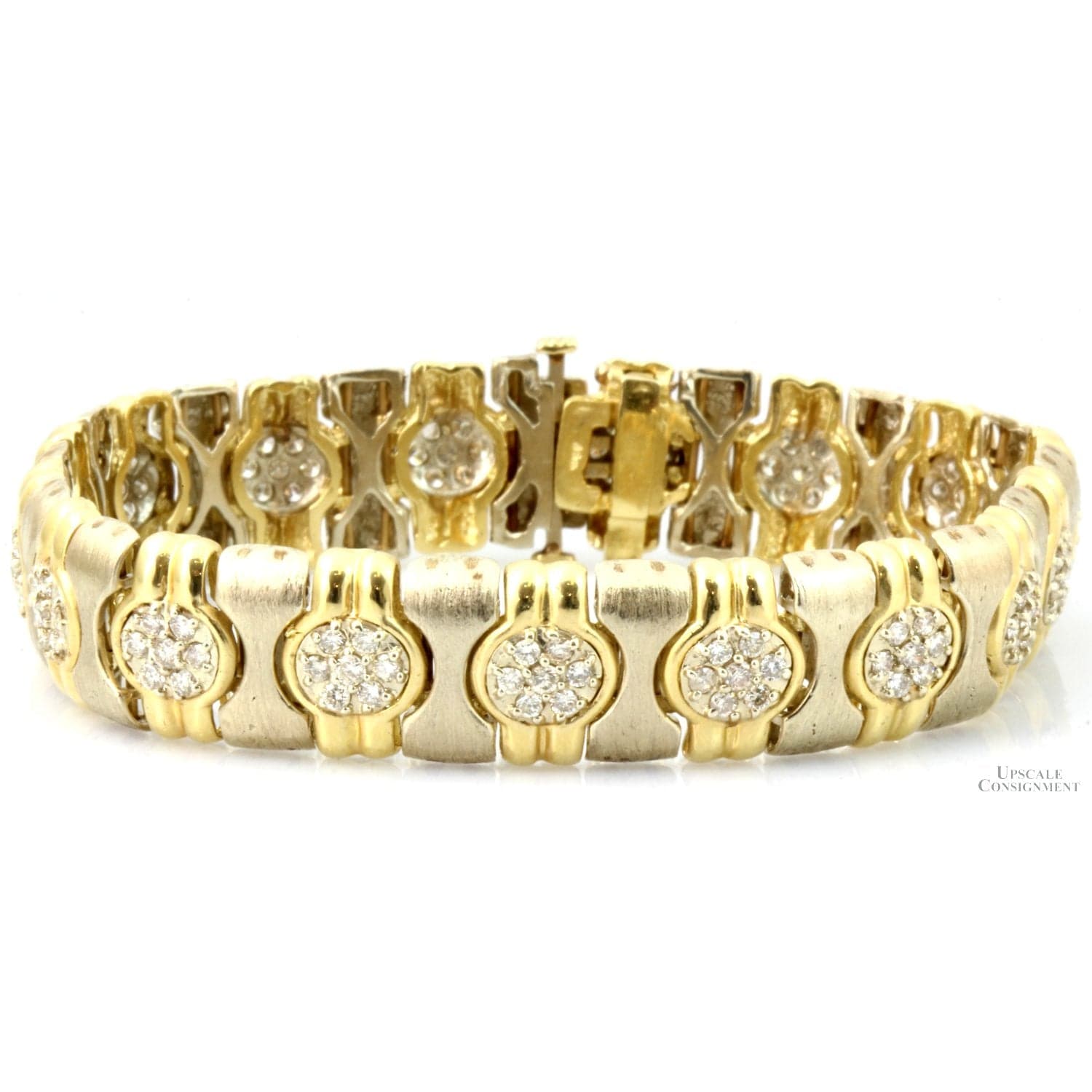 2.22ctw Diamond Cluster 14K Two-Tone Gold Bracelet - 7.25" - Image 1