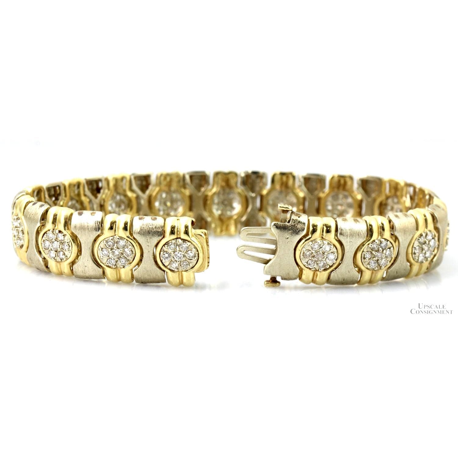 2.22ctw Diamond Cluster 14K Two-Tone Gold Bracelet - 7.25" - Thumbnail 2