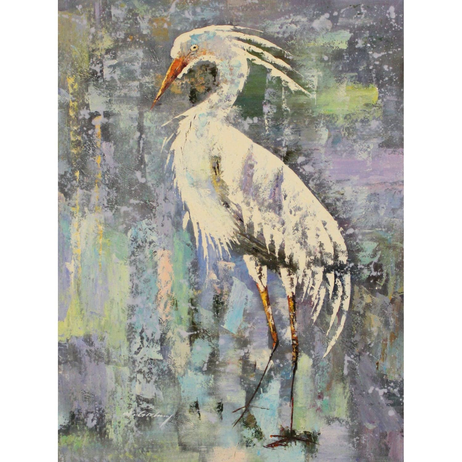 Framed Retouched Print - Blue Background White Egret - Thumbnail 2