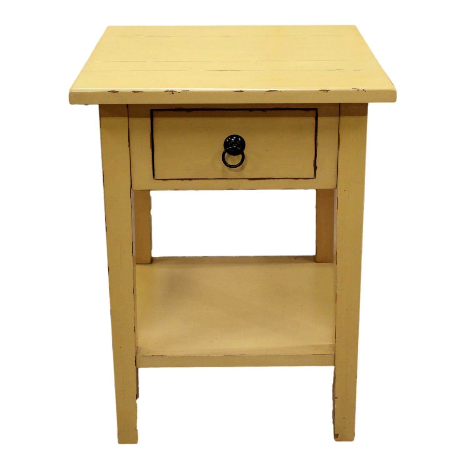 Distressed Yellow Side Table w/Drawer - Yellow - Image 1
