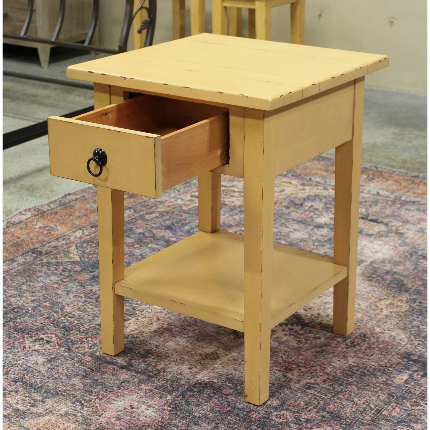 Distressed Yellow Side Table w/Drawer - Yellow - Thumbnail 3