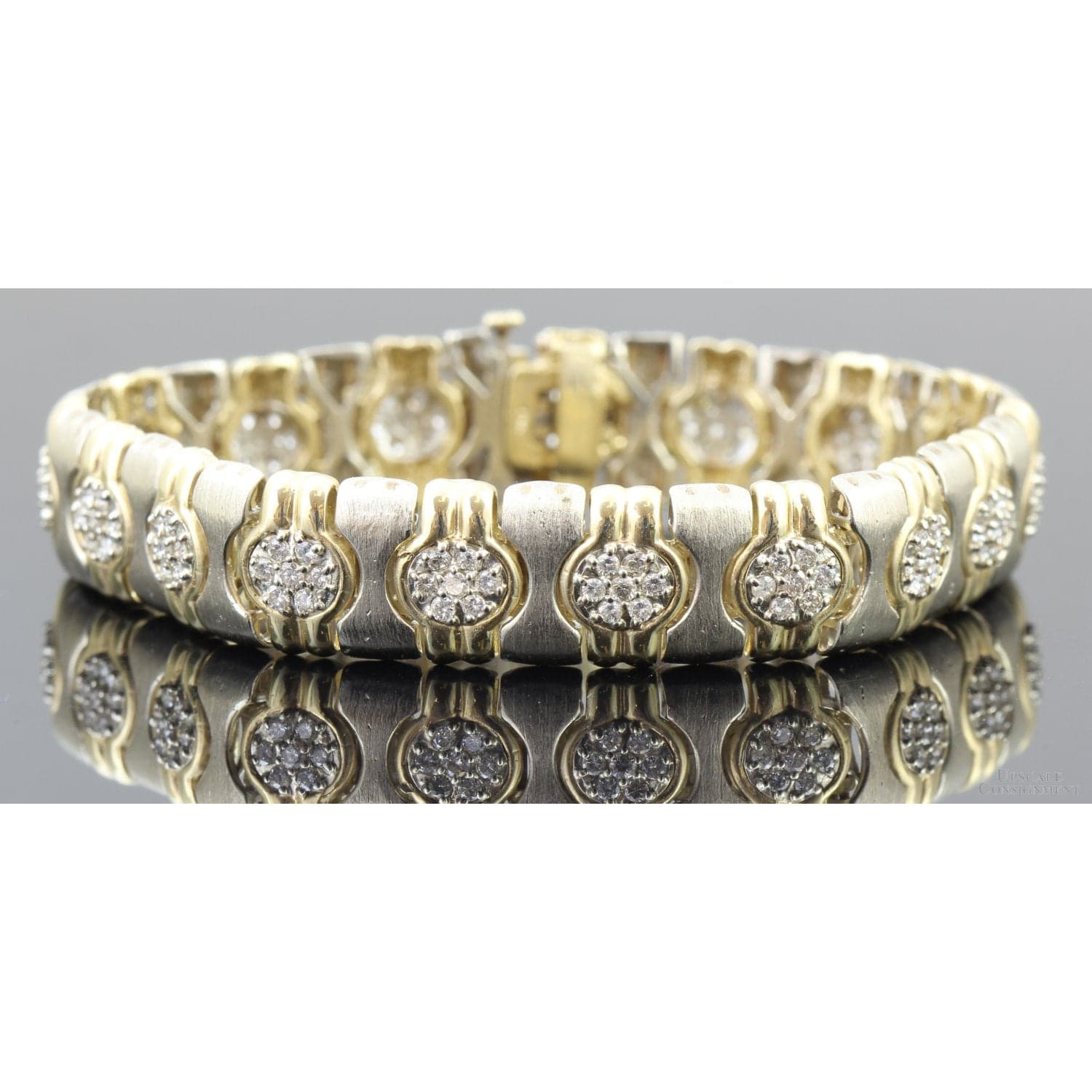 2.22ctw Diamond Cluster 14K Two-Tone Gold Bracelet - 7.25" - Thumbnail 3