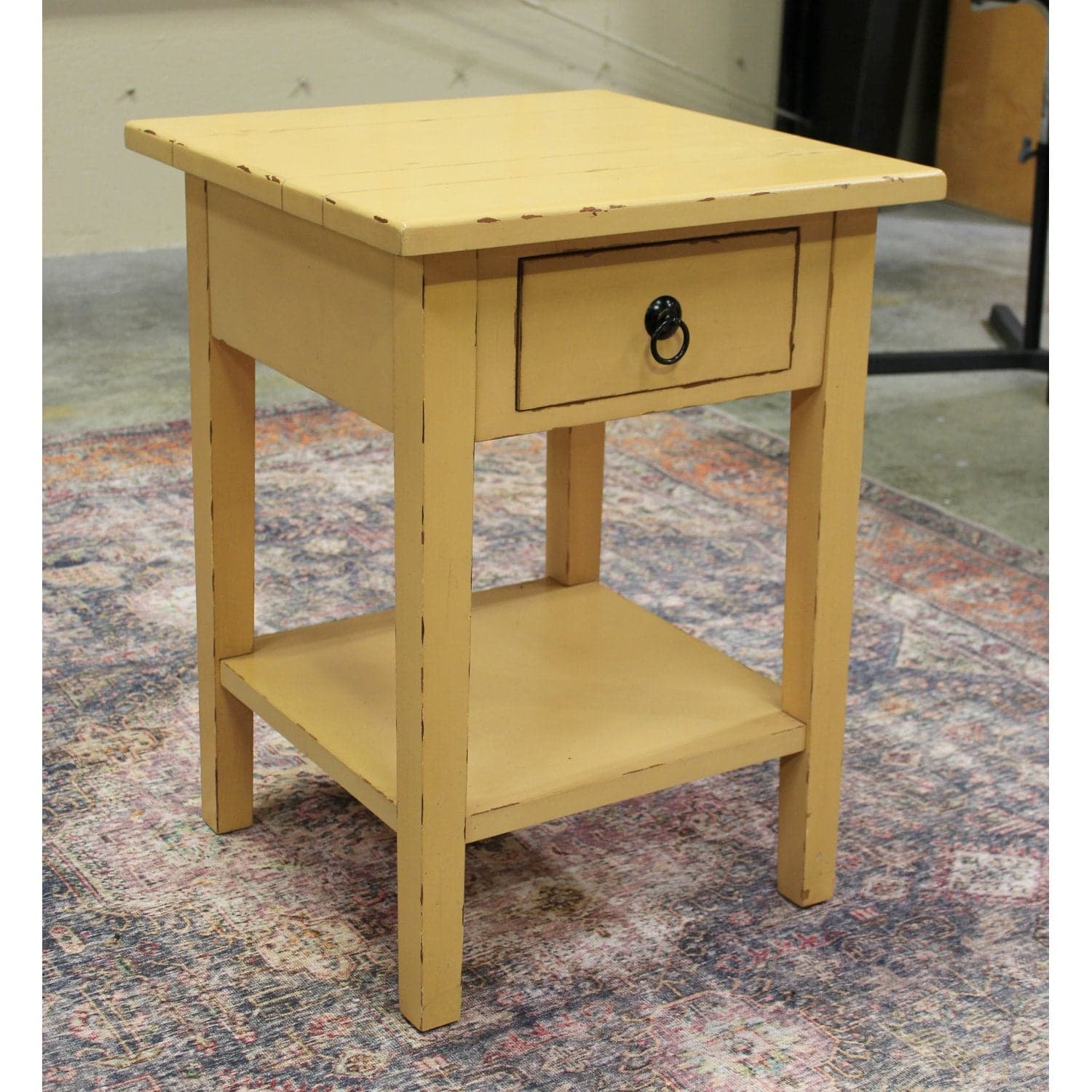 Distressed Yellow Side Table w/Drawer - Yellow - Thumbnail 2