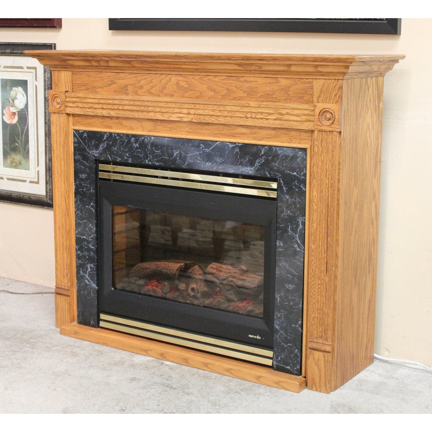 Electric Fireplace w/Oak Mantle Surround - Thumbnail 2