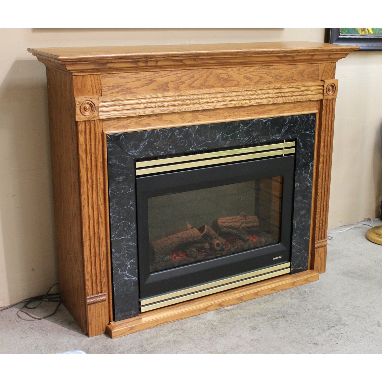 Electric Fireplace w/Oak Mantle Surround - Thumbnail 3