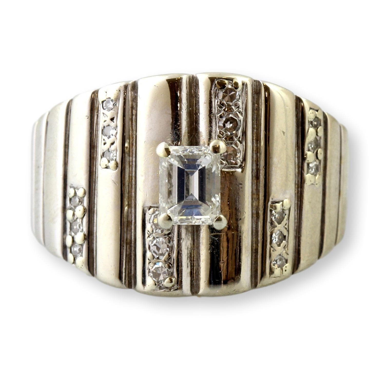 Mid-Century Modernist 14K White Gold 1.09ctw Diamond Unisex Ring - Size 12.25 - Image 1