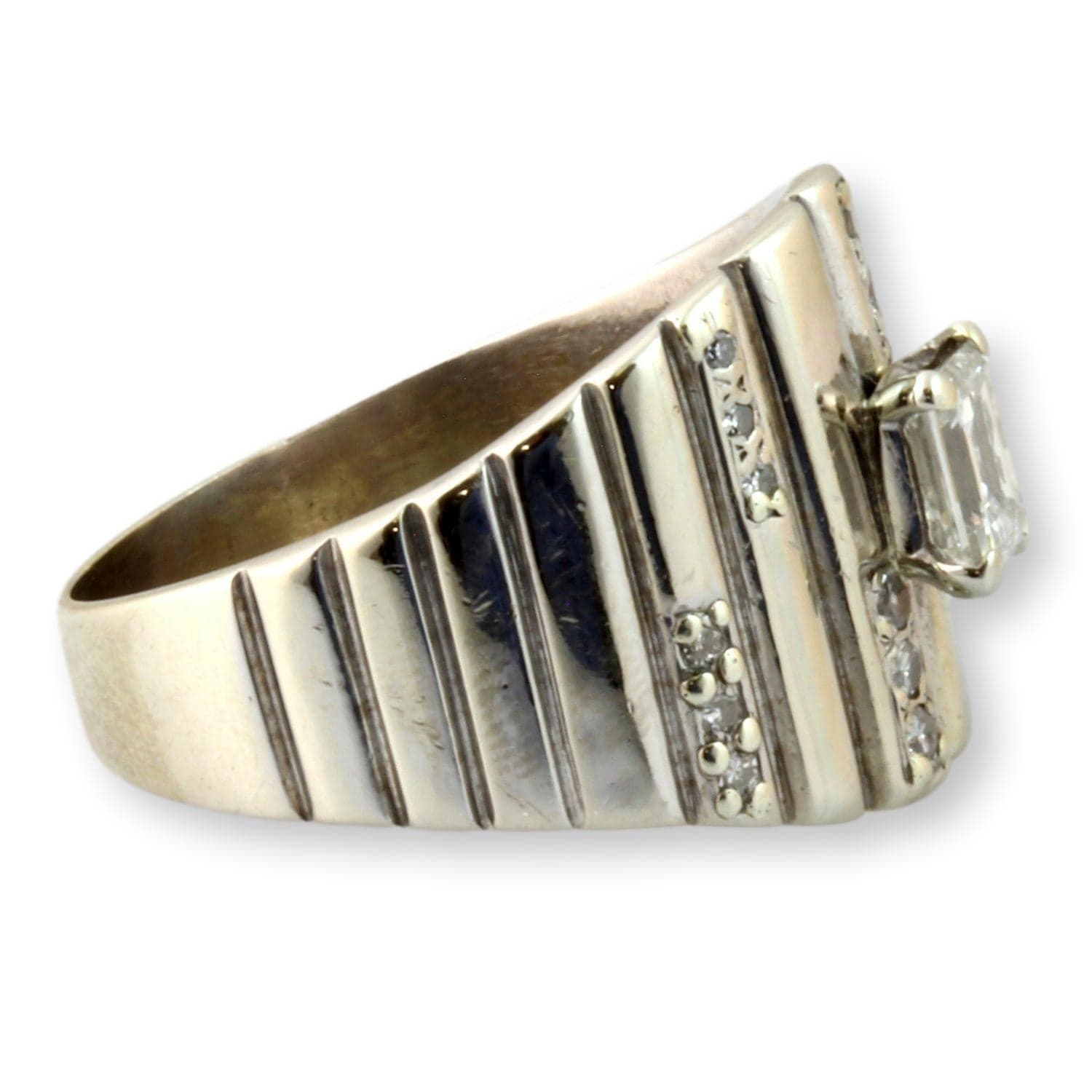 Mid-Century Modernist 14K White Gold 1.09ctw Diamond Unisex Ring - Size 12.25 - Thumbnail 3