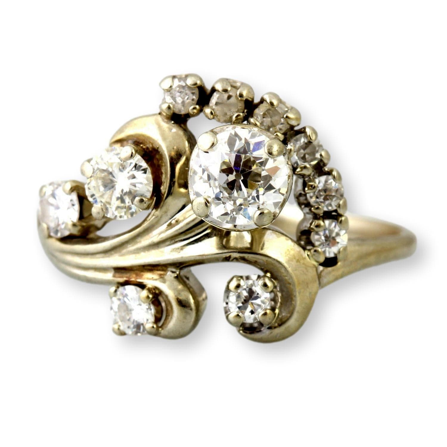 1.12ctw Old European Cut 14K White Gold Heirloom Ring - Size 7.25 - Thumbnail 2