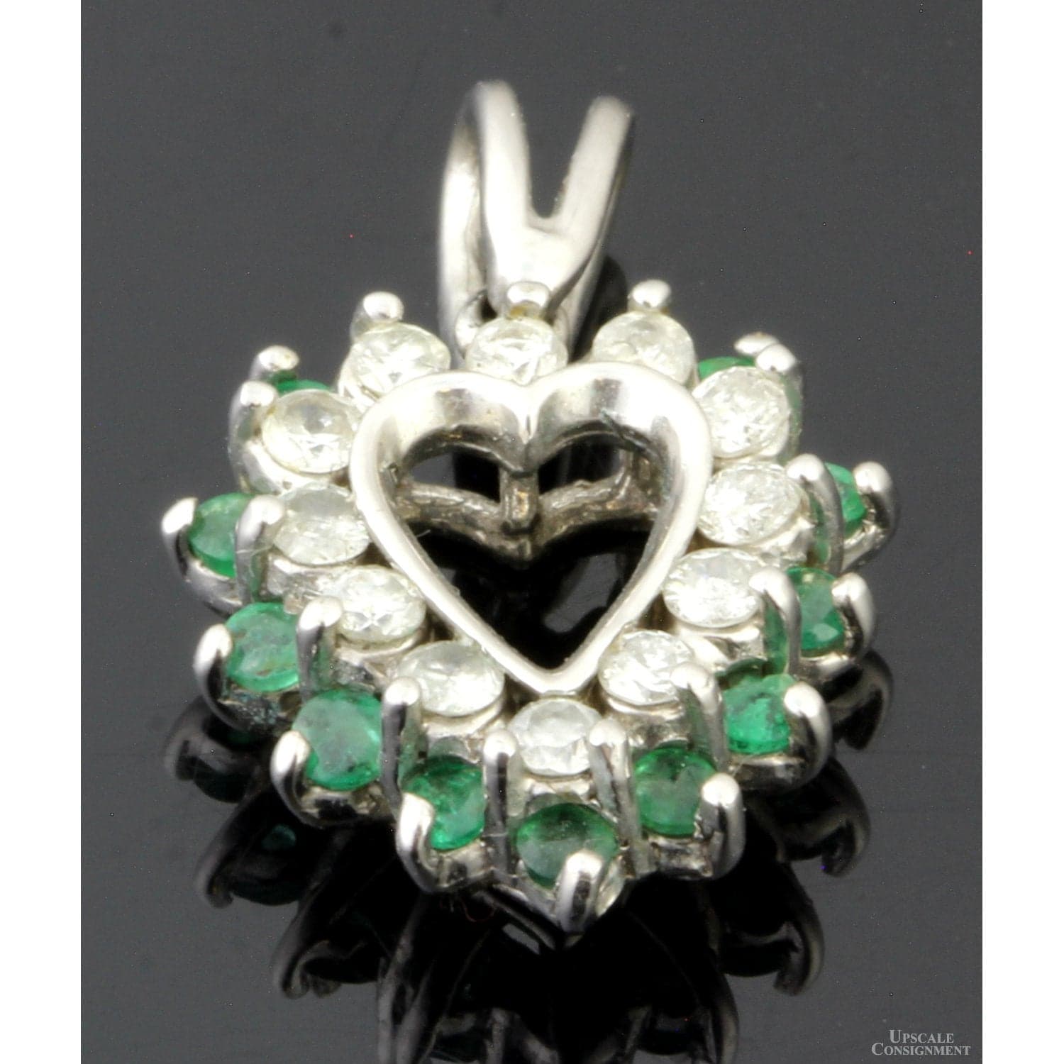 .5ctw Diamond .33ctw Emerald 14K Gold Open Heart Pendant - 1" x .875"(w) - Image 1