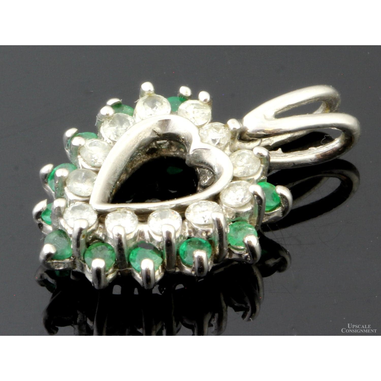 .5ctw Diamond .33ctw Emerald 14K Gold Open Heart Pendant - 1" x .875"(w) - Thumbnail 4