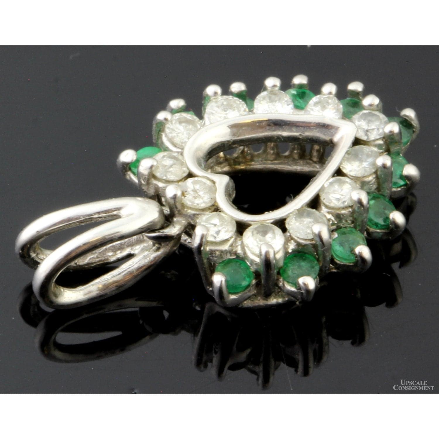 .5ctw Diamond .33ctw Emerald 14K Gold Open Heart Pendant - 1" x .875"(w) - Thumbnail 3