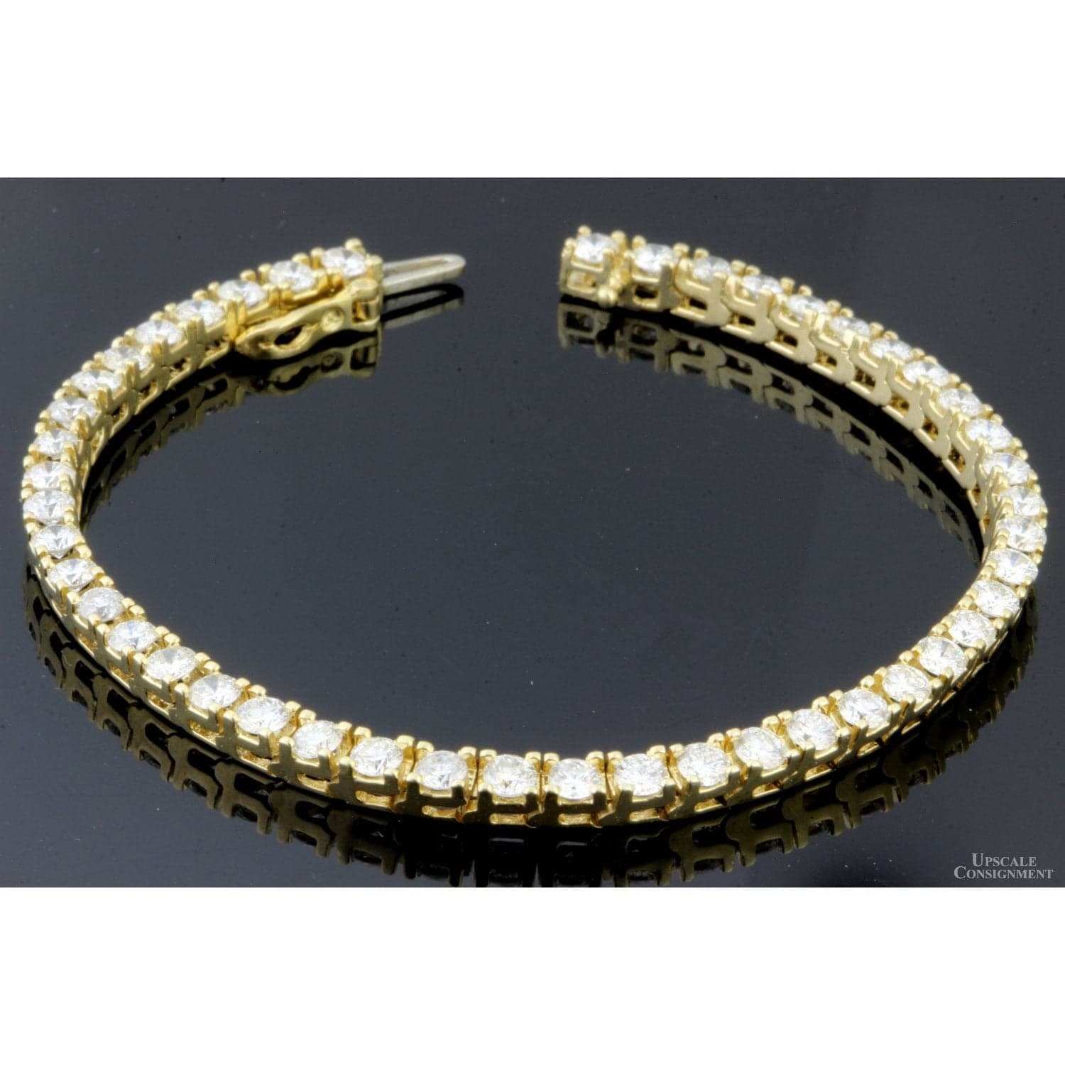5.52ctw Diamond 14K Yellow Gold Tennis Line Bracelet - 7 in - Thumbnail 2
