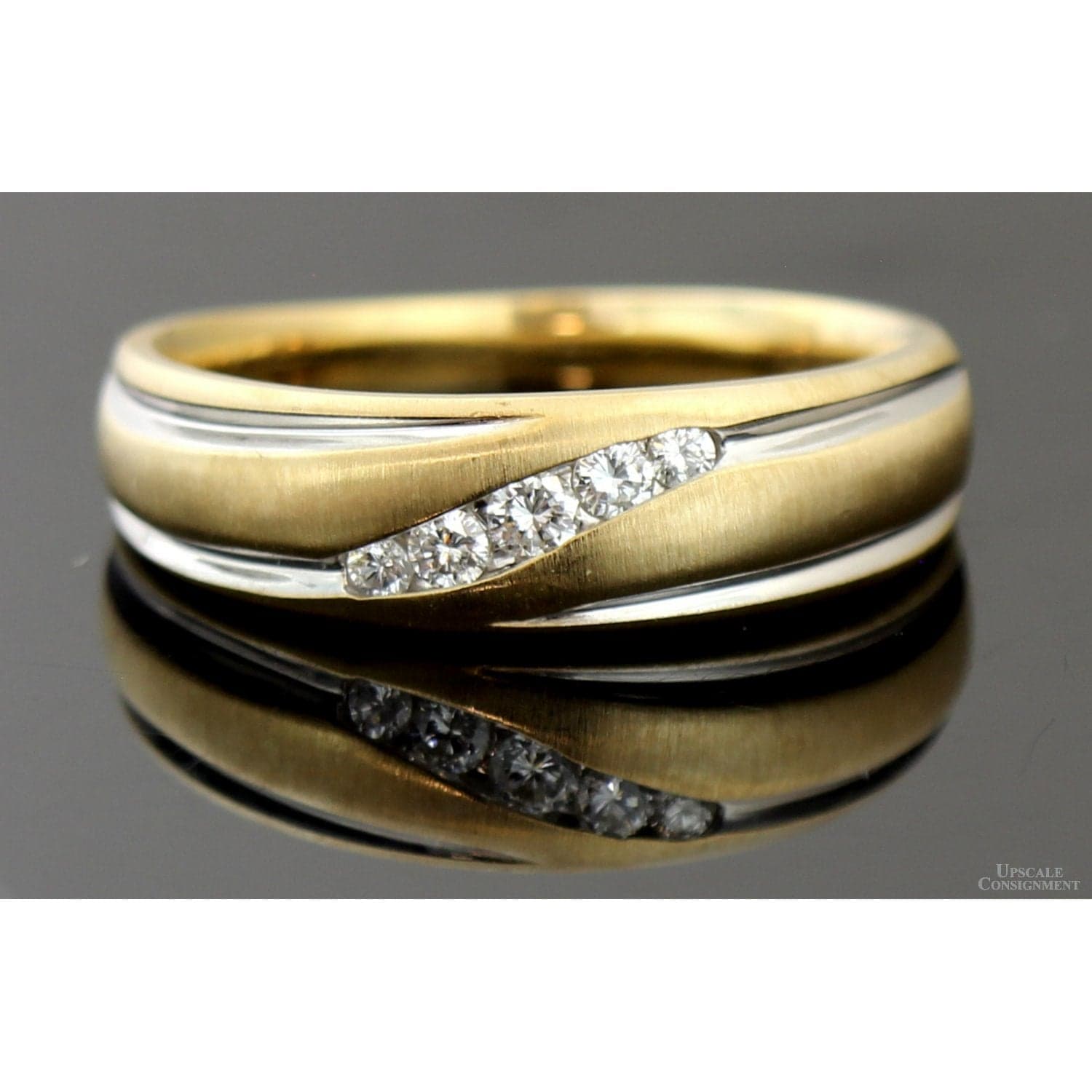 .20ctw Diamond 14K Yellow & White Gold Men's Satin Band - Size 9.75 - Image 1