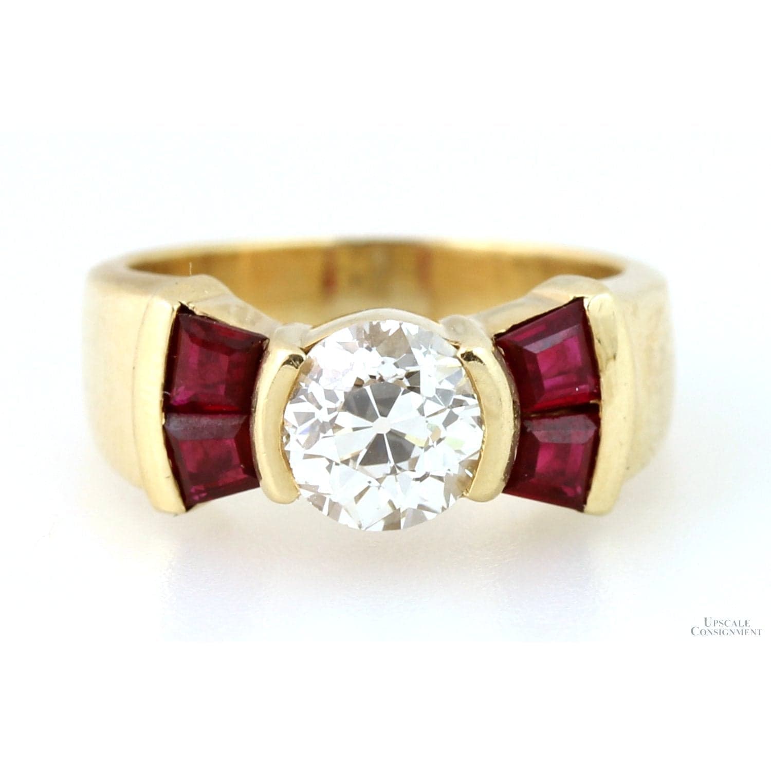 1.14ct Old European Cut Diamond & Ruby 14K Gold Ring - Size 4 - 4.25 - Image 1