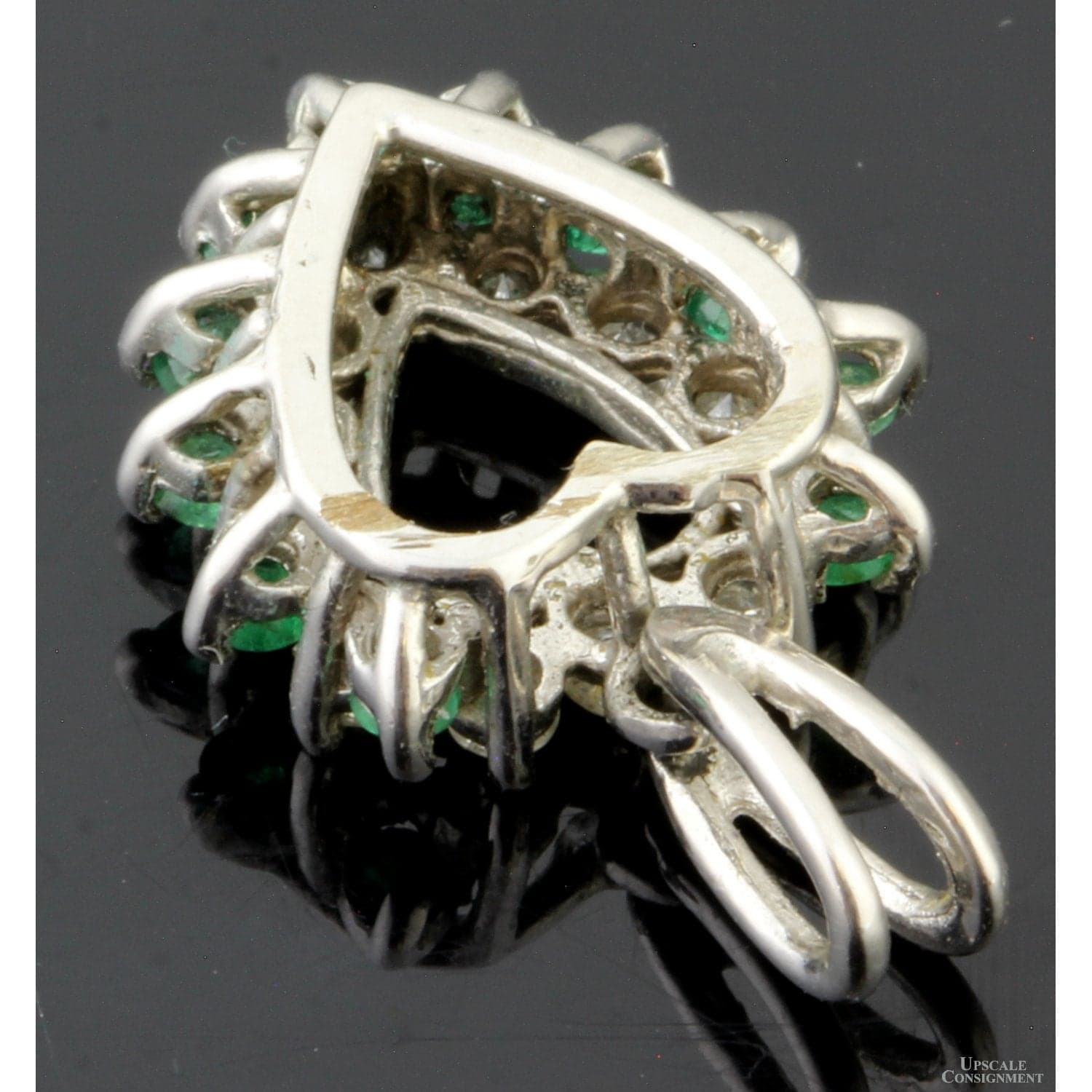 .5ctw Diamond .33ctw Emerald 14K Gold Open Heart Pendant - 1" x .875"(w) - Thumbnail 5