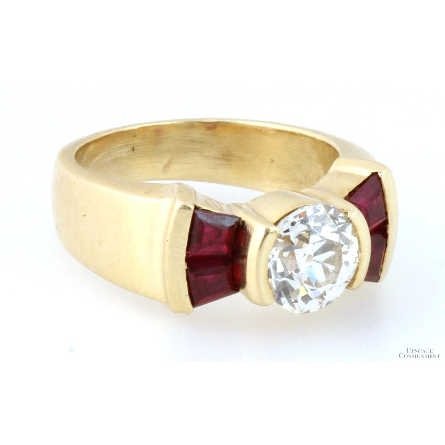 1.14ct Old European Cut Diamond & Ruby 14K Gold Ring - Size 4 - 4.25 - Thumbnail 3