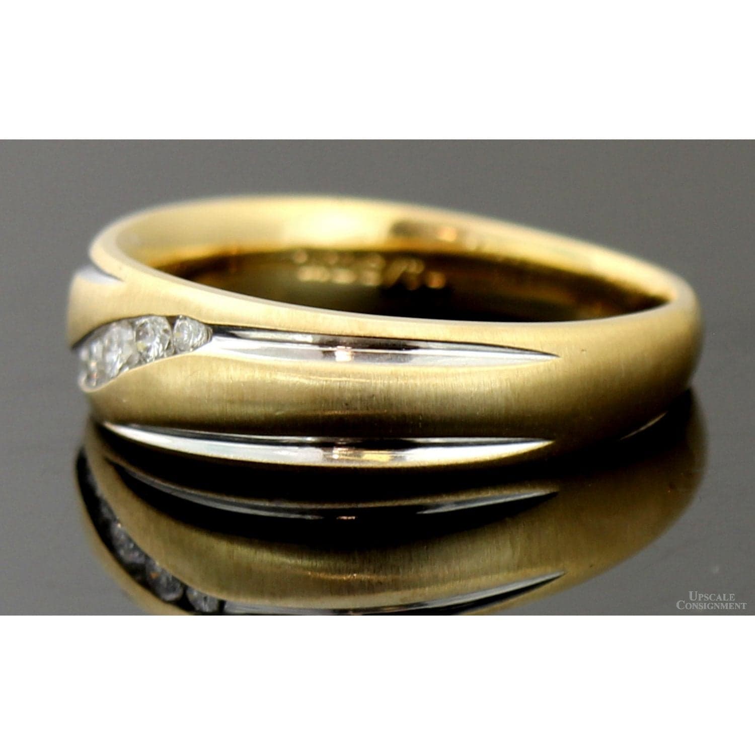 .20ctw Diamond 14K Yellow & White Gold Men's Satin Band - Size 9.75 - Thumbnail 3