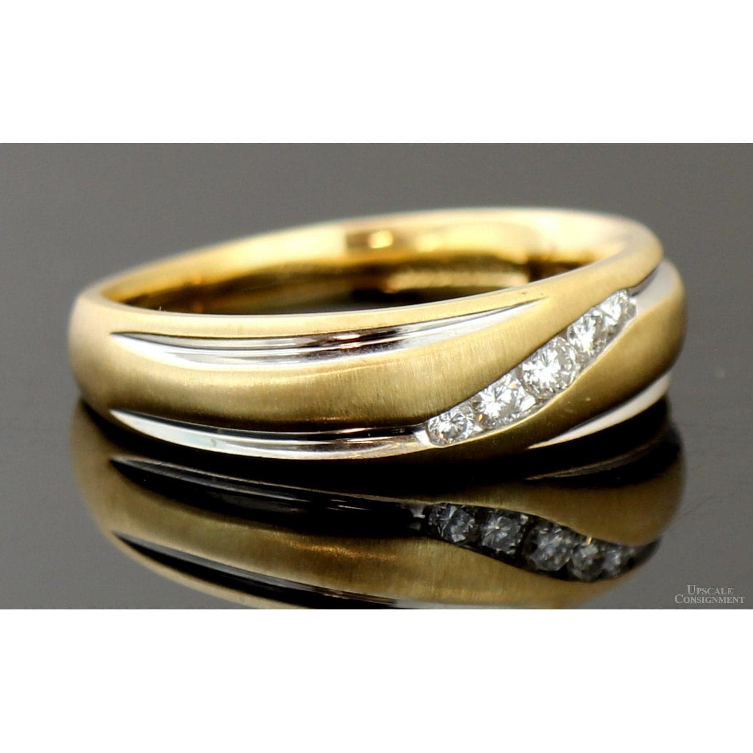 .20ctw Diamond 14K Yellow & White Gold Men's Satin Band - Size 9.75 - Thumbnail 2