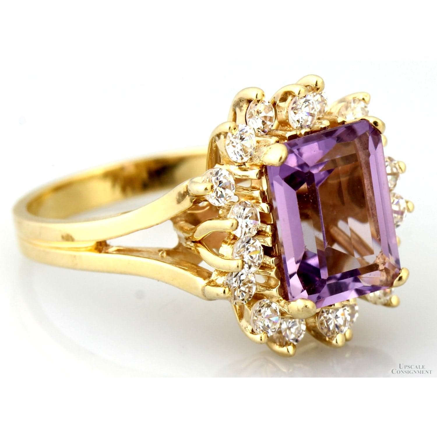 3ct Amethyst & Colorless Sapphire Halo 14K Gold Ring - Size 5.75 - 6 - Thumbnail 2