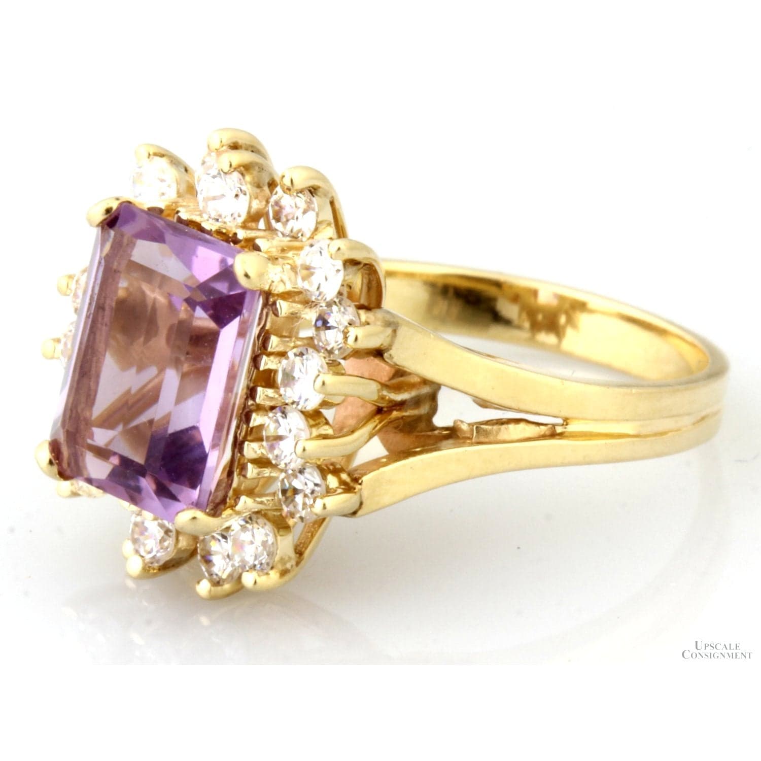 3ct Amethyst & Colorless Sapphire Halo 14K Gold Ring - Size 5.75 - 6 - Thumbnail 3