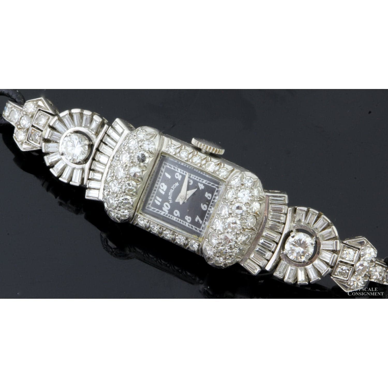 Exquisite 1940s Platinum 3.25ctw Diamond Hamilton Art Deco Watch - Size 5.75 - Thumbnail 3