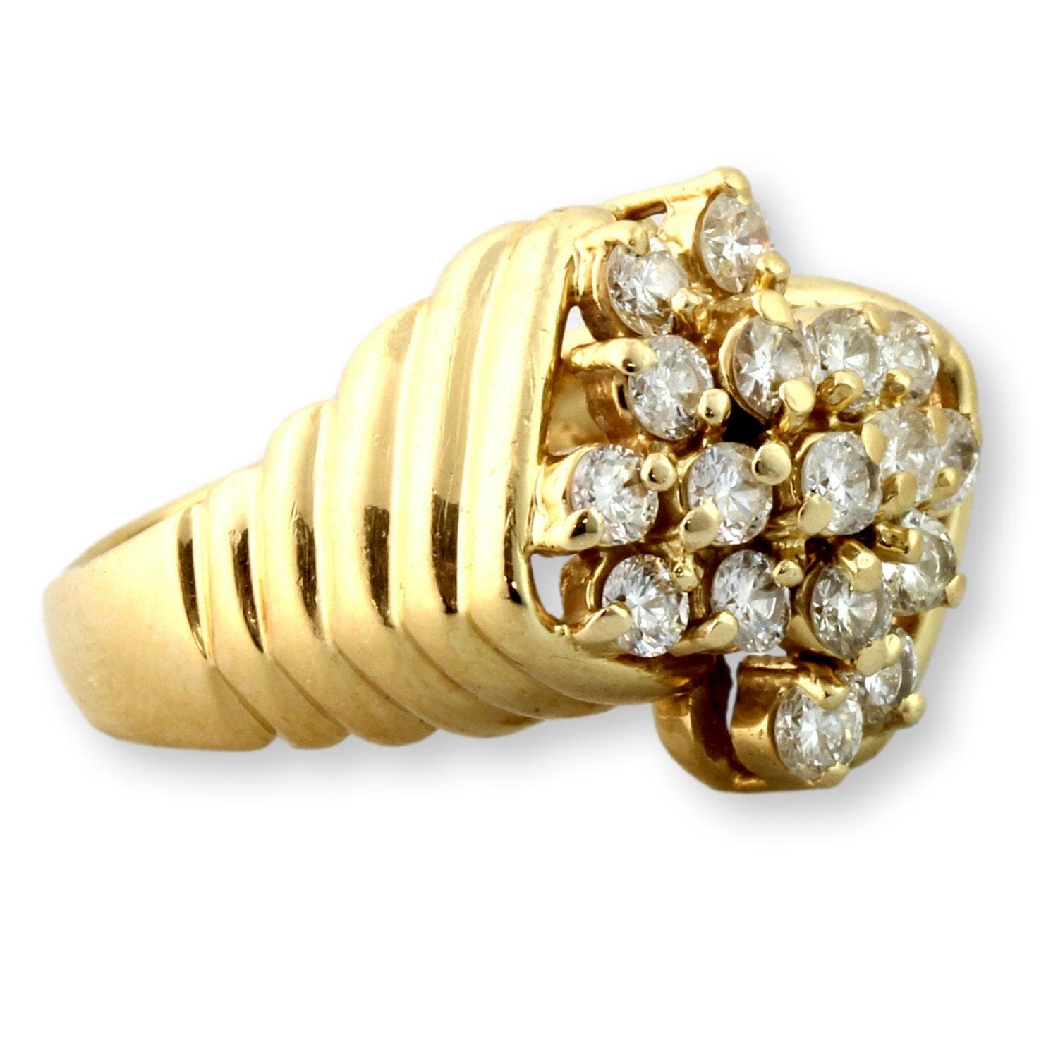1.02ctw Diamond 14K Yellow Gold Sculpted Modernist Ring - Size 6.5 - Thumbnail 2