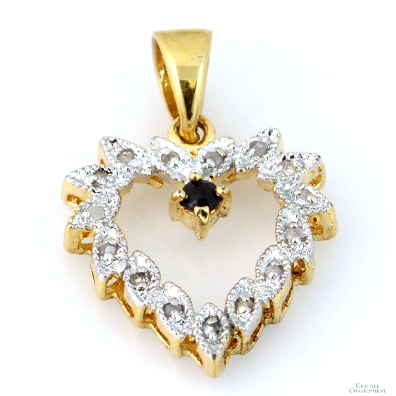 Polki Diamond & Sapphire 14K Gold Plate Open Heart Pendant - 1 inch - Image 1