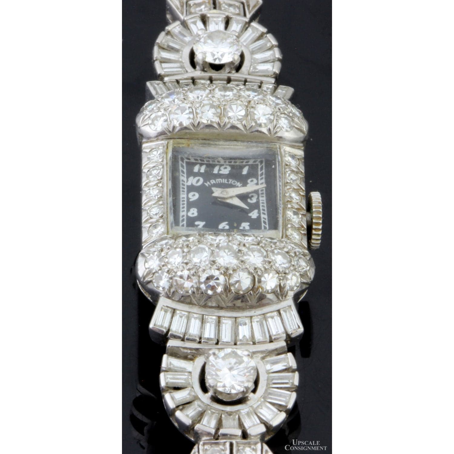 Exquisite 1940s Platinum 3.25ctw Diamond Hamilton Art Deco Watch - Size 5.75 - Thumbnail 2