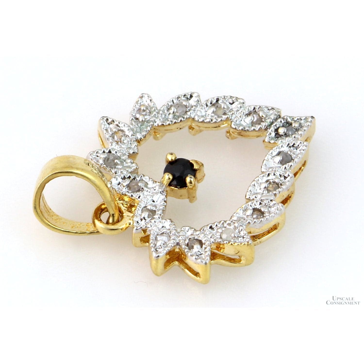 Polki Diamond & Sapphire 14K Gold Plate Open Heart Pendant - 1 inch - Thumbnail 3