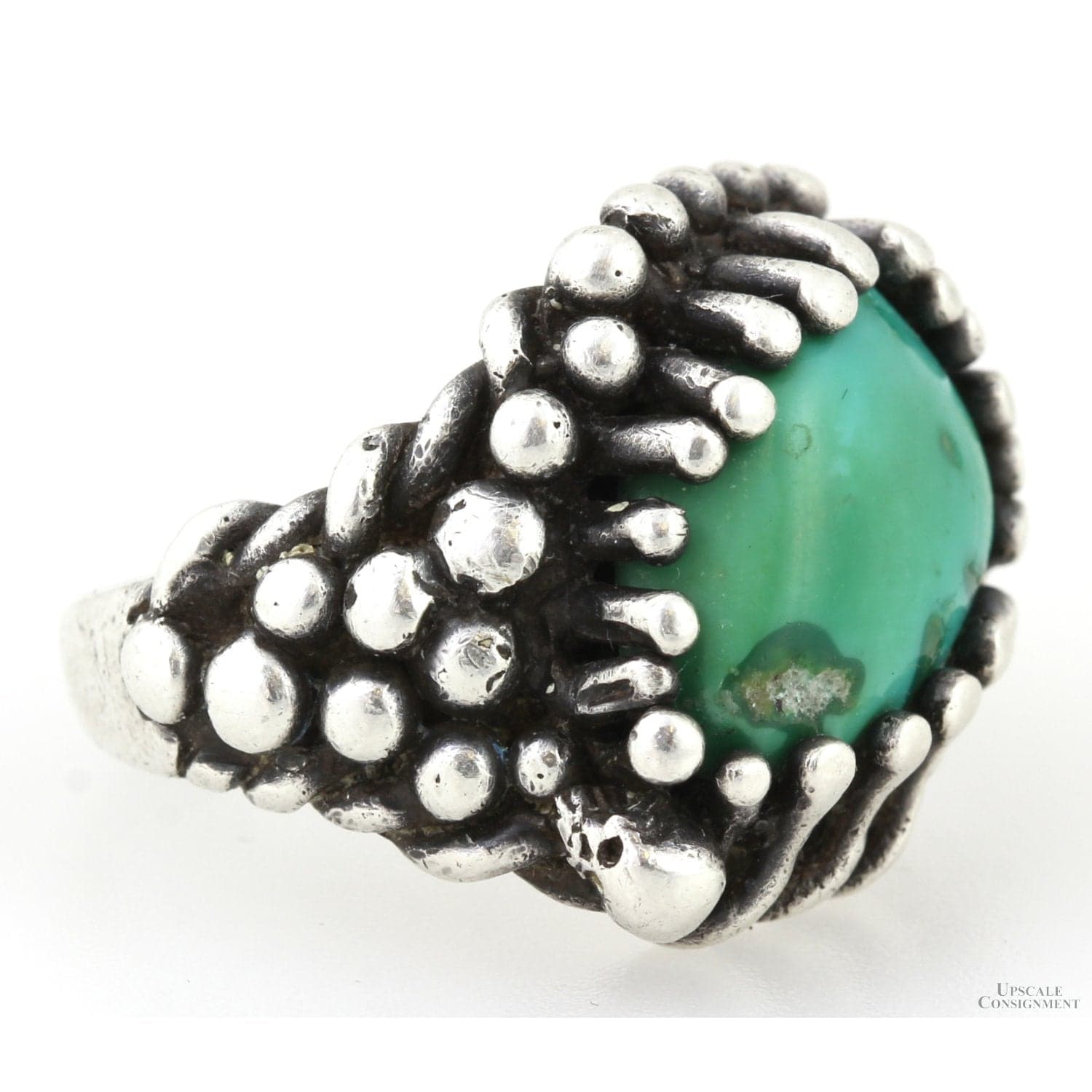 Handcrafted Green Turquoise Brutalist Sterling Silver Ring - Size 10 - Image 1
