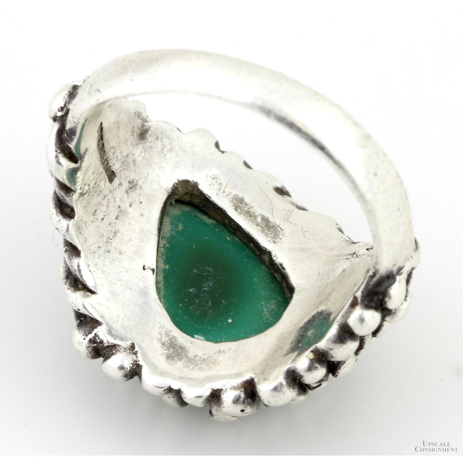 Handcrafted Green Turquoise Brutalist Sterling Silver Ring - Size 10 - Thumbnail 4