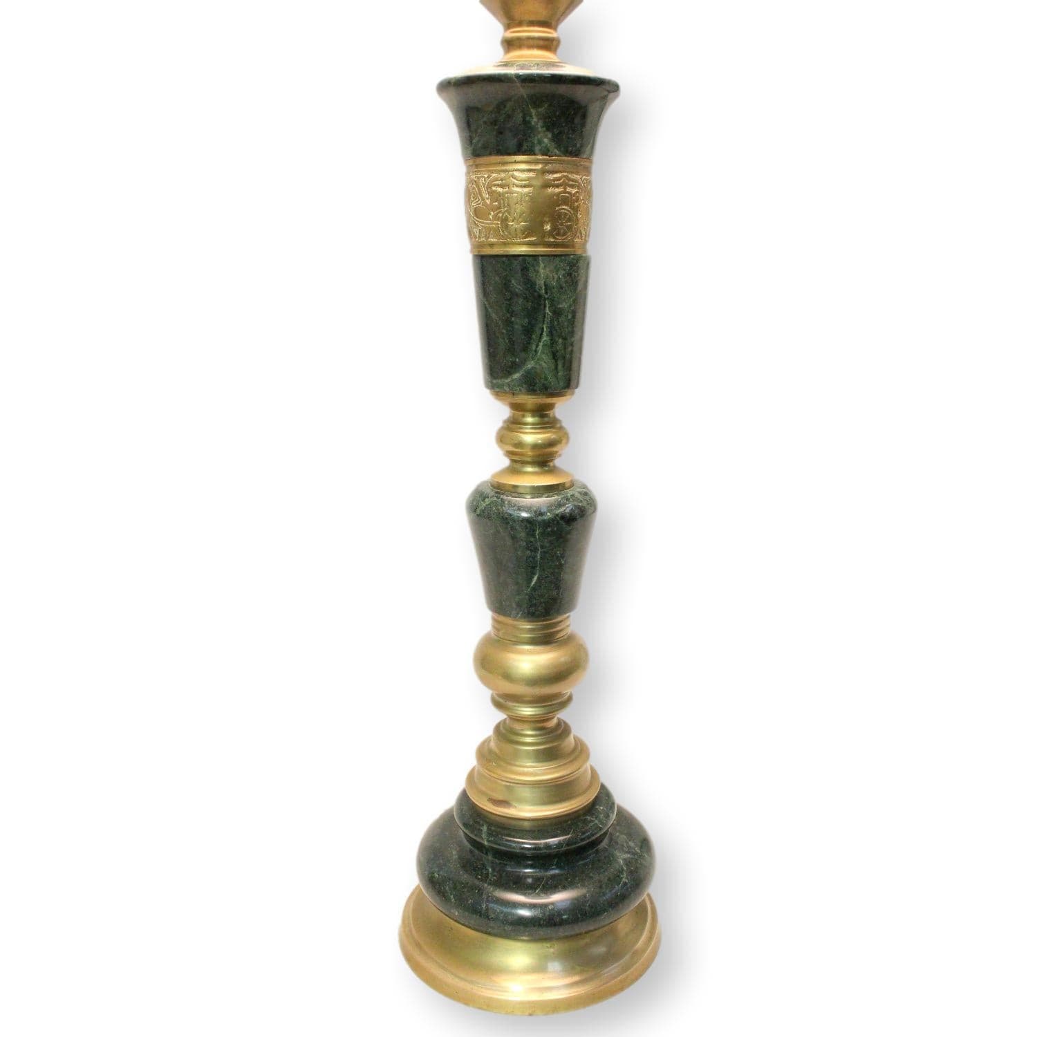 Marble & Brass Buffet Lamp w/Leather Shade - Thumbnail 3